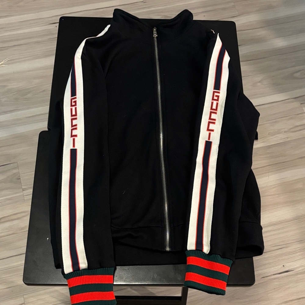 Gucci Black Track Pants with White and Red Stripes